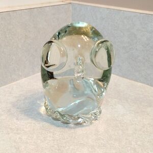 Beautiful clear bubble blown glass owl paperweight.